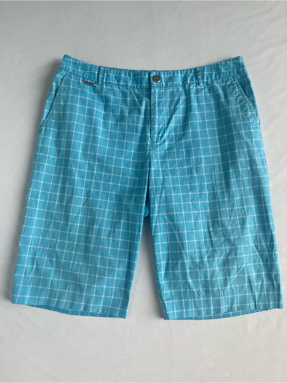 Ralph Lauren Active Woman Blue Checkered Golf Shorts Cotton Blend Bermuda 10